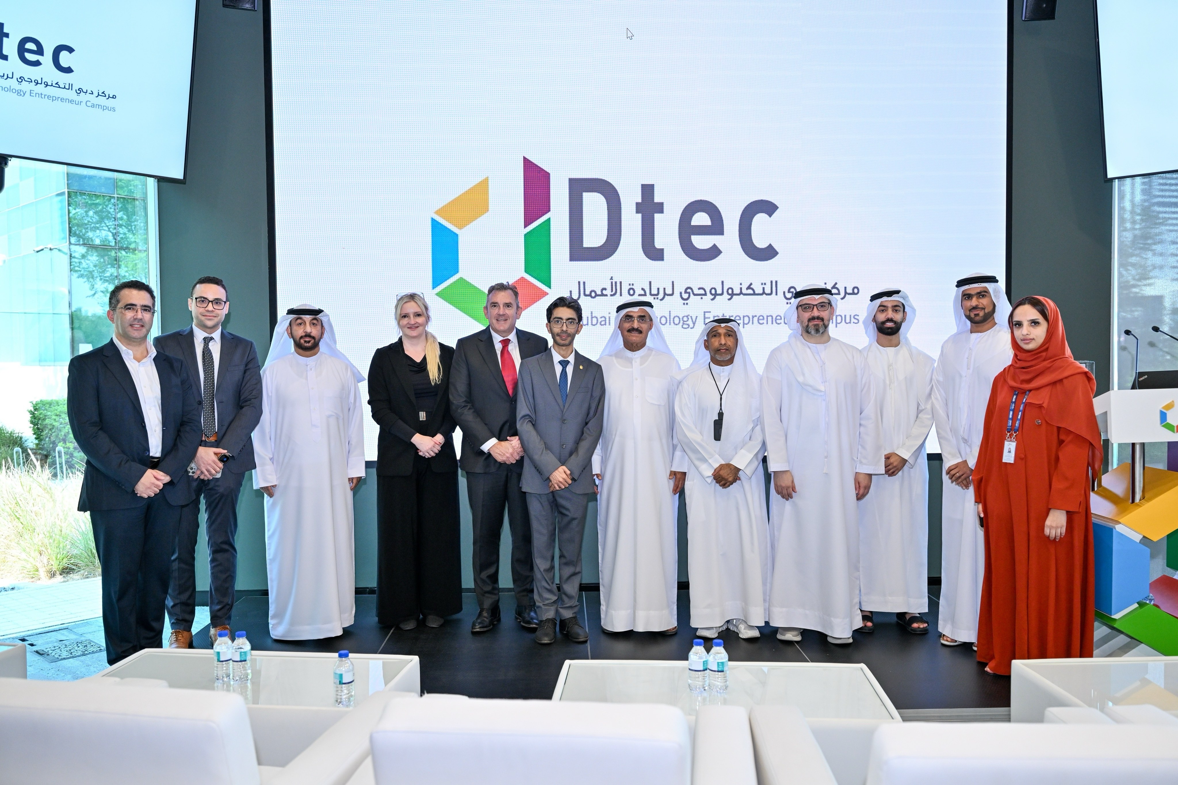 Skytells's CEO Dr. Hazem Ali with H.E. Dr. Abdullah Belhaif Al Nuaimi, Chairman of the Board of Trustees of Emirates Scholar Center for Research and Studies, Former UAE Minister of Infrastructure Development and Minister of Climate Change and Environment, and distinguished guests at CognitionX Emirates 2026, Dtec, Dubai Silicon Oasis